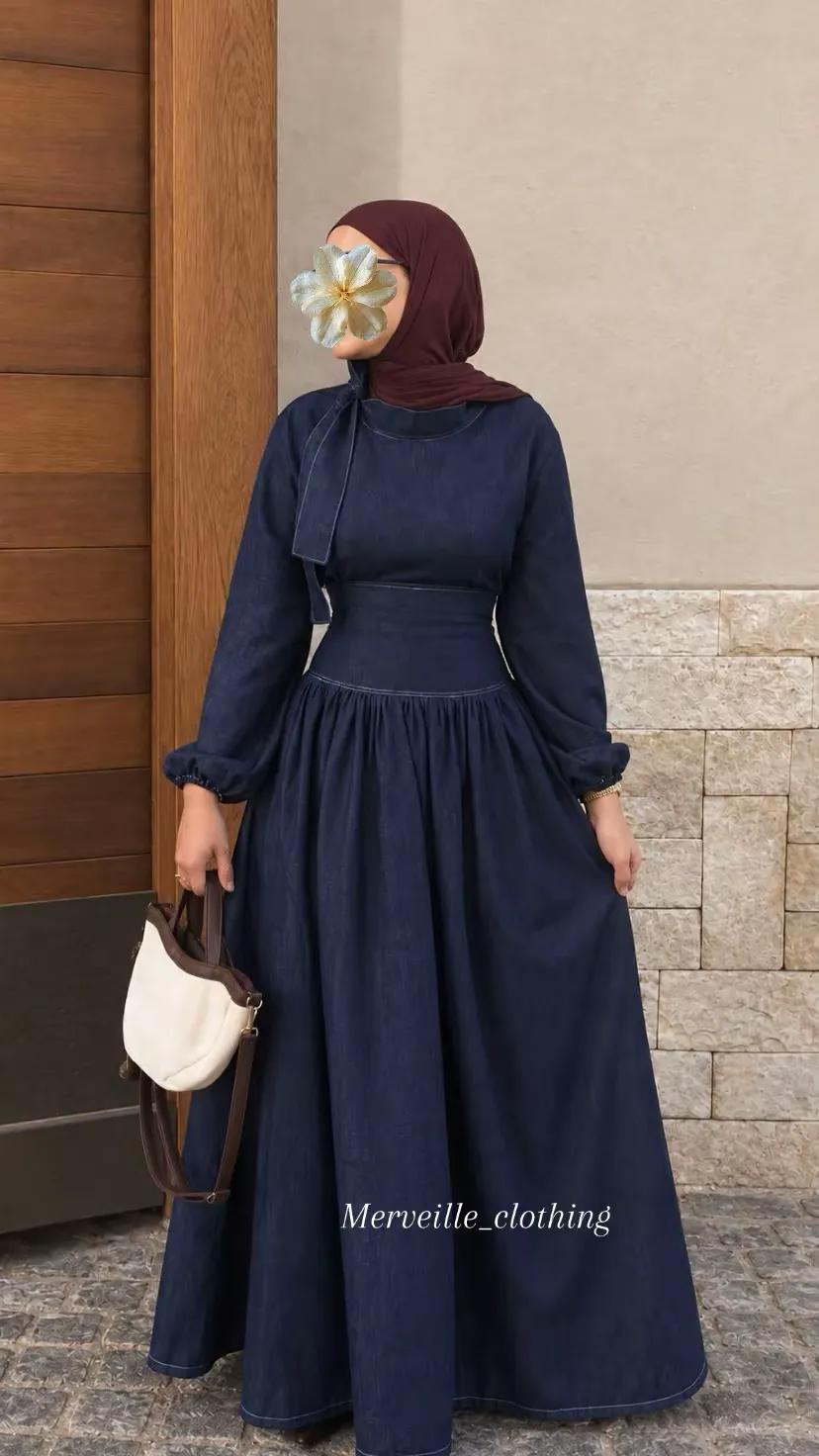 Merveille denim maxi dress, front view
